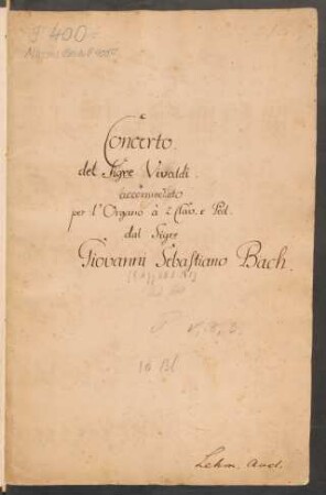 Konzerte; org; C-Dur; BWV 594