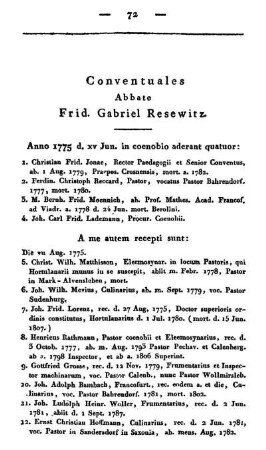 Conventuales Abbate Frid. Gabriel Resewitz.