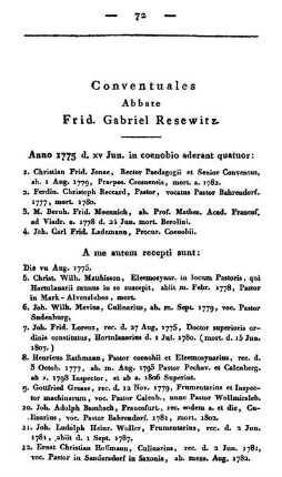 Conventuales Abbate Frid. Gabriel Resewitz.