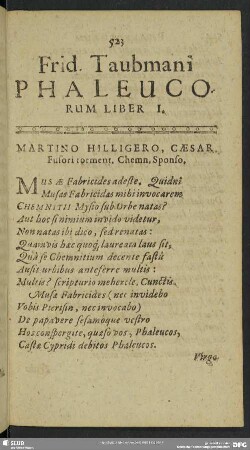 Frid. Taubmani Phaleucorum Liber I.