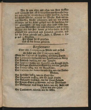 Reglement Einer löbl. Compagnie zu Pferde und zu Fuß.
