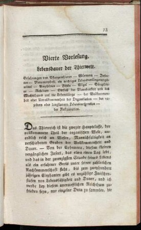 Vierte Vorlesung. Lebensdauer der Thierwelt.