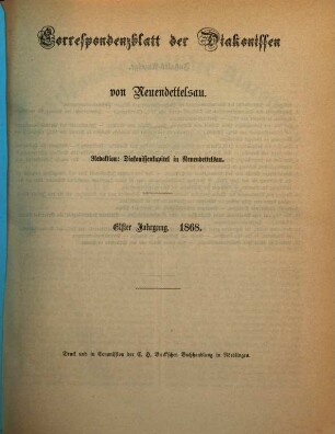 Korrespondenzblatt der Diakonissen von Neuendettelsau. 11, 11. 1868