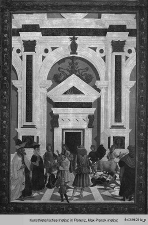 Nischenlaibung : Wunder des heiligen Bernardin : Heilung des Nicola di Lorenzo da Prato