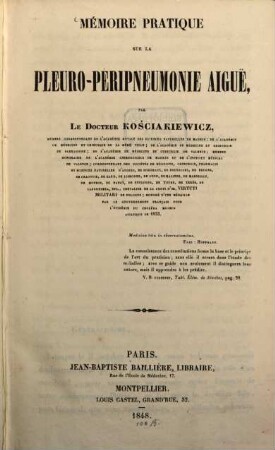 Mémoire pratique sur la pleuro-péripneumonie aigue