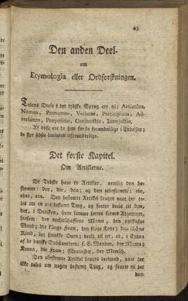Den anden Deel. Om Etymologia eller Ordforskningen.