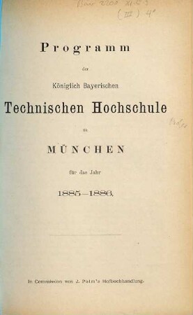 Programm : für d. Studienjahr .... 1885/86