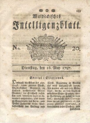 No. 20, Dienstag, den 16. May 1797