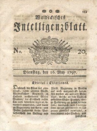 No. 20, Dienstag, den 16. May 1797