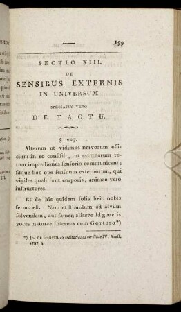 Sectio XIII. De Sensibus Externis in universum speciatim vero De Tactu