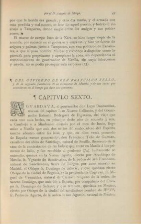 Capitulo sexto. Del govierno de Don Francisco Tello y de la segunda fundacion...