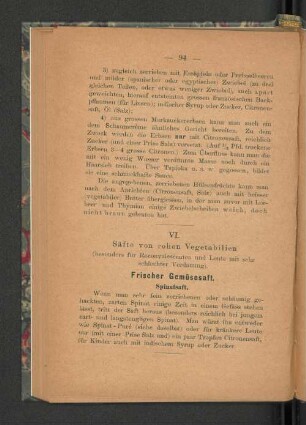 VI. Säfte von rohen Vegetablien.