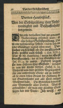 Viertes Haubtstück. Von der Selbstprüfung, ihrer Nohtwendigkeit und Beschaffenheit, insgemein.