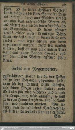 Gebet um Regenwetter