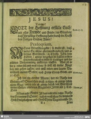 Leichenpredigt : Himmlische Hochzeit-Frewde, und Geistlicher Braut-Schmuck, Praeloquium, Leichen-Text, Exordium, Tractatio