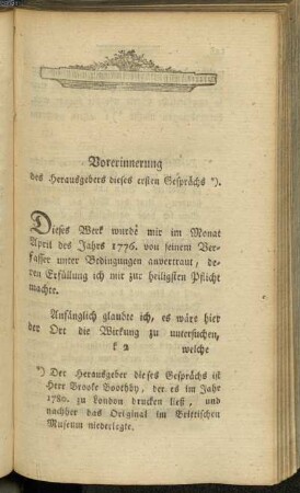 Vorerinnerung des Herausgebers dieses ersten Gesprächs.