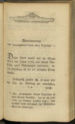 Vorerinnerung des Herausgebers dieses ersten Gesprächs.