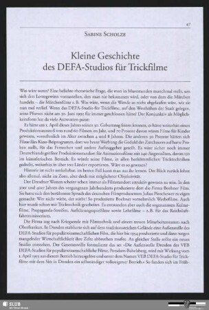 Kleine Geschichte des DEFA-Studios für Trickfilme
