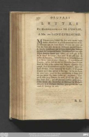 Lettre De Mademoiselle De L'Enclos, A Mr. De Saint-Evremond.