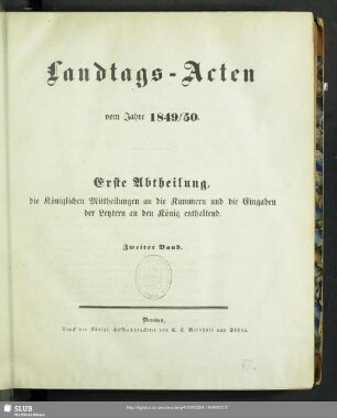 1849/50,2: Landtags-Acten / Die königlichen Mittheilungen