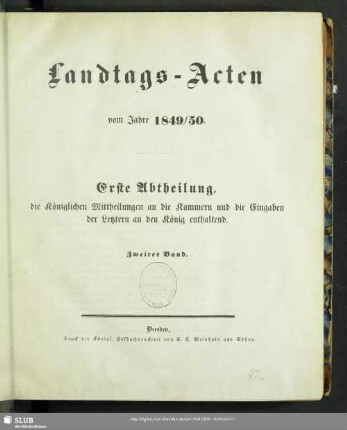 1849/50,2: Landtags-Acten / Die königlichen Mittheilungen