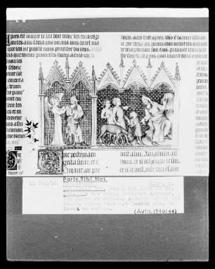 Bibel des Jean de Sy — Ein Engel gebietet Abraham Isaak zu opfern, Folio fol. 35