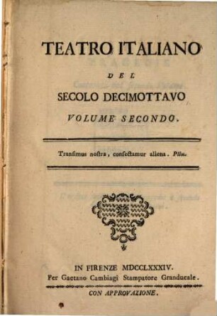 Teatro Italiano Del Secolo Decimottavo, 2