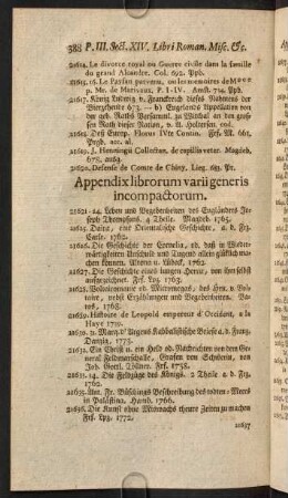Appendix librorum varii generis incompactorum.