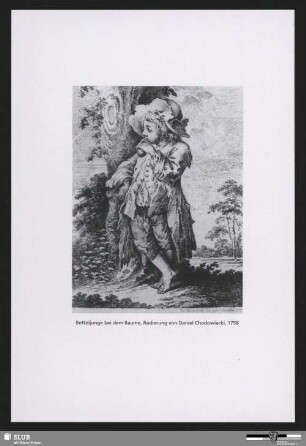 Betteljunge bei dem Baume, Radierung von Daniel Chodowiecki, 1758