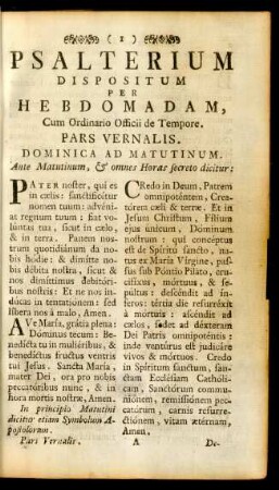 Psalterium Dispositum Per Hebdomadam, Cum Ordinario Officii de Tempore