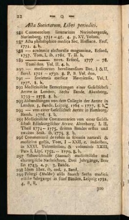 Acta Societatum, Libri periodici.