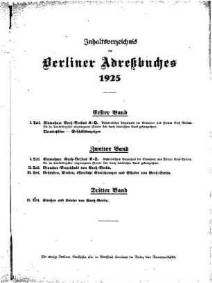 Inhaltsverzeichnis des Berliner Adreßbuches 1925