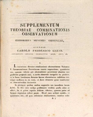 Supplementum theoriae combinationis observationum erroribus minime obnoxiae
