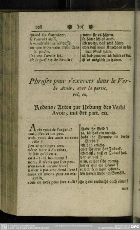 Redens-Arten zur Uebung des Verbi Avoir, mit der part. en