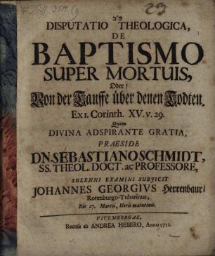 Disp. theol. de baptismo super mortuis ...