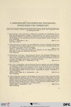 I. Griechische und römische Tongefässe, Tonfiguren und Tonreliefs (Nr. 1 - 89)