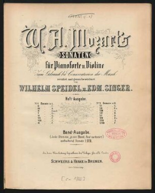 W. A. Mozart's Sonaten für Pianoforte u. Violine : zum Gebrauch bei Conservatorien der Musik