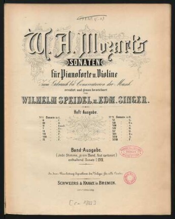 W. A. Mozart's Sonaten für Pianoforte u. Violine : zum Gebrauch bei Conservatorien der Musik