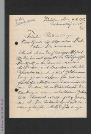 Brief von Ida Joedicke an Helene Lange