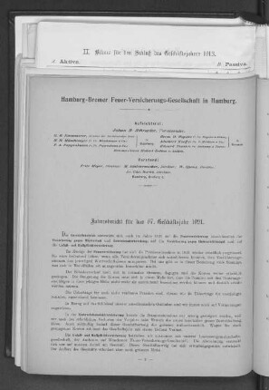 Jahresbericht für das 67. Geschäftsjahr 1921.