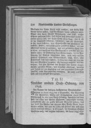 T 18. b) Neufelder revidirte Deich=Ordnung, von 1698.