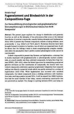 Fugenelement und Bindestrich in der Compositions-Fuge. Zur Herausbildung phonologischer und graphematischer Grenzmarkierungen in (früh)neuhochdeutschen N+N-Komposita