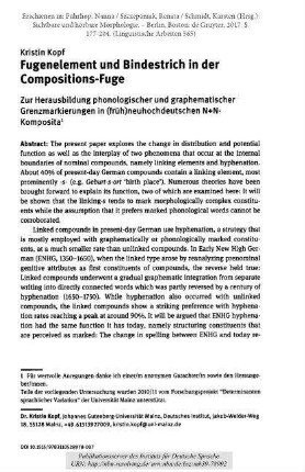Fugenelement und Bindestrich in der Compositions-Fuge. Zur Herausbildung phonologischer und graphematischer Grenzmarkierungen in (früh)neuhochdeutschen N+N-Komposita