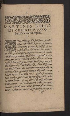 Martinus Bellius Christophoro Duci Wirtembergensi