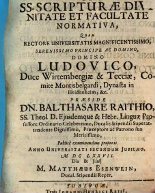De SS. Scripturae divinitate et facultate normativa