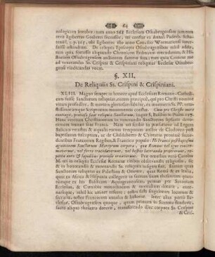 §. XII. De Reliquiis Ss. Crispini & Crispiniani.