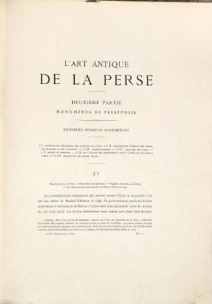 L'art antique de la Perse, Achéménides, Parthes, Sassanides par Marcel Dieulafoy, 2. Monuments de Persépolis