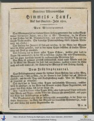 Gemeiner Astronomischer Himmels-Lauf, Auf das Gnaden-Jahr 1810.