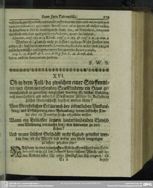 XVI. [Anderes Bedencken, Erb-Strittigkeiten betreffend]