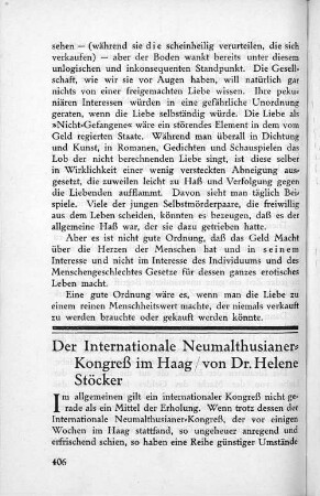 Der Internationale Neumalthusianer-Kongreß im Haag / von Dr. Helene Stöcker